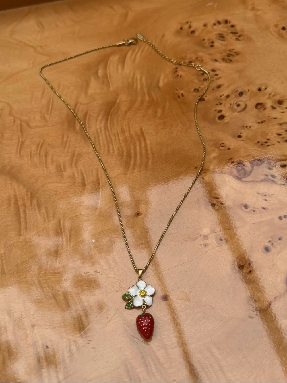 Strawberry Flower Enamel Gold Charm Necklace